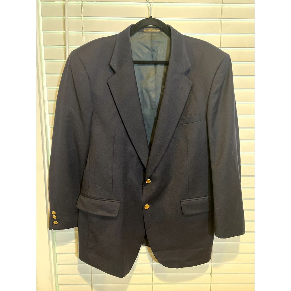 Vintage‎ Stanley Blacker Navy Blazer Sport Coat with Gold Buttons - Size 44R